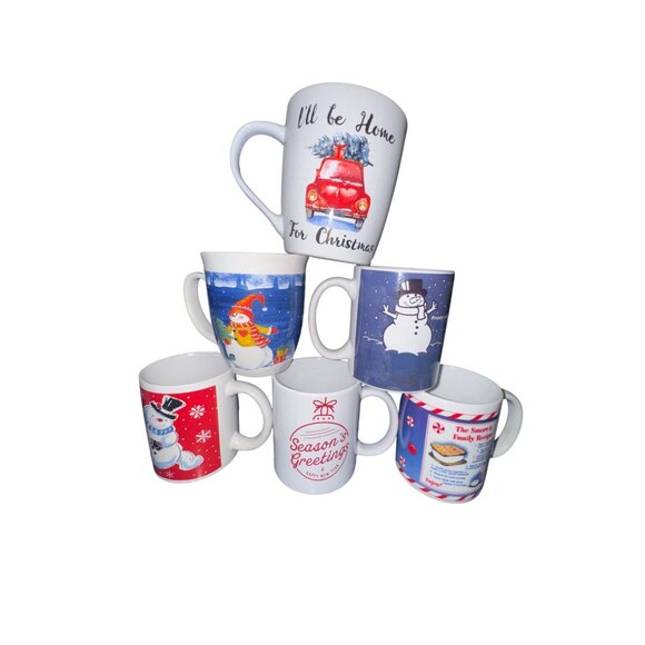 Set Of 6 BigMouth Inc. Holiday Christmas Mugs With Snowman Prints - Picture 1 of 16